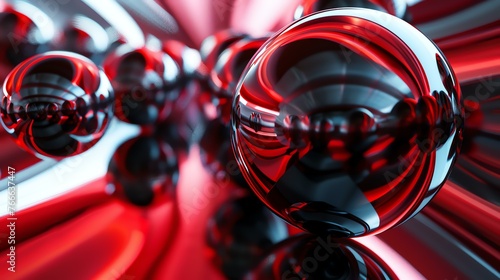 3D rendering. Red and black glossy spheres. Abstract background.