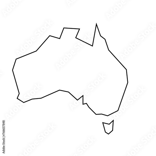 Australia country thin black outline silhouette. Simplified map. Vector icon isolated on white background.