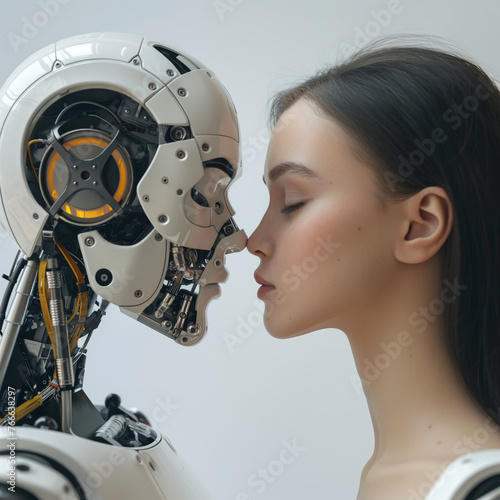 meeting between a robot and a woman
