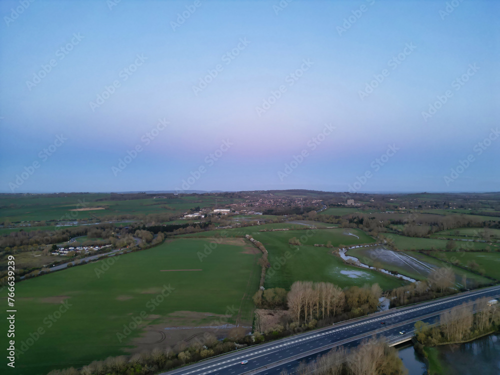 Fototapeta premium Aerial View of British landscape in the countryside Near Oxford City, England UK