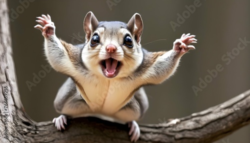 A Flying Squirrel With Its Eyes Wide Open In Excit © Kara