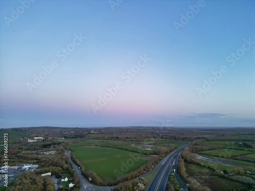 Aerial View of British landscape in the countryside Near Oxford City, England UK