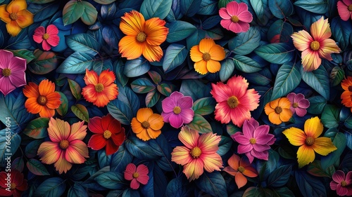 pattern of tropical leaves and flowers