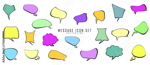 Massage icon set collection. Colorful and distort style: Chat, speak bubble, comunication symbols.