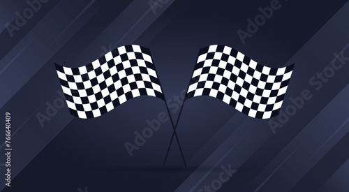 Race sport flag isolated on dark background. Start and Finish. Competition between auto, moto, bicycle and by people. Vector illustration photo