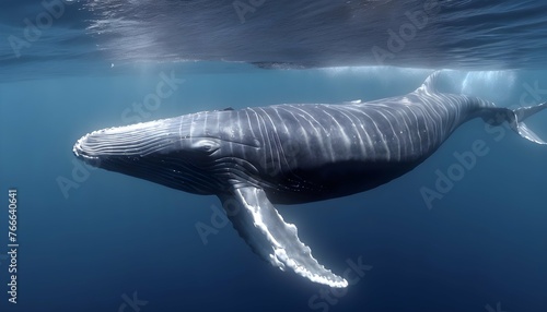 Majestic Blue Whale Swimming Gracefully In The Ope