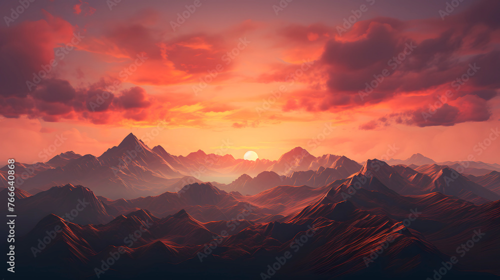 sunset in mountains, beautiful mountains in a sunset