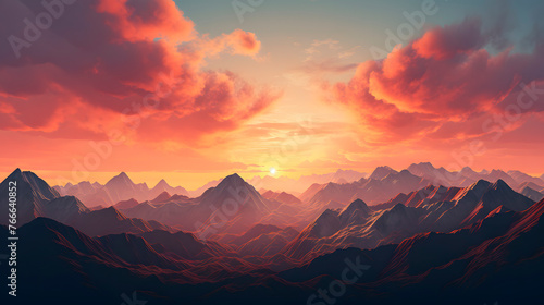 sunset in mountains, beautiful mountains in a sunset
