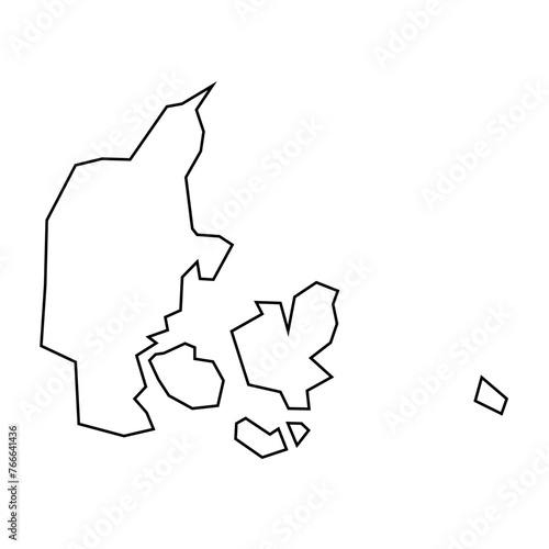 Denmark country thin black outline silhouette. Simplified map. Vector icon isolated on white background.