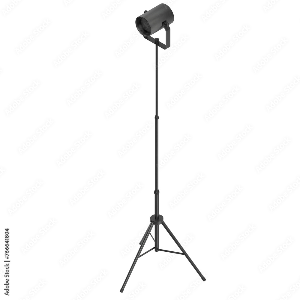 3D rendering illustration of a spot light on tripod 3D rendering illustration of a spot light on tripod