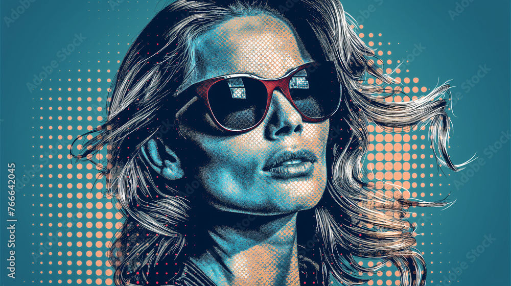 Retrato de mujer con gafas de sol estilo pop art