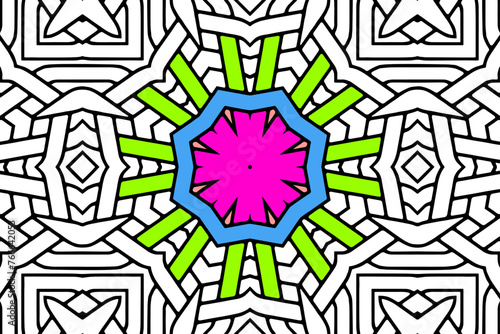 Coloring book for children and adults, handmade, doodling, zentangle, anti-stress. Black and white decorative linear drawing. A unique template in the ethnic style of the East, Asia, India, Mexico