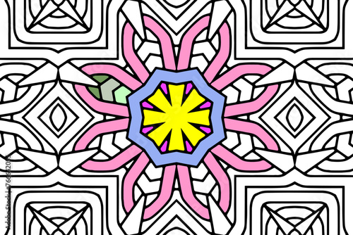 Coloring book for children and adults, handmade, doodling, zentangle, anti-stress. Black and white ornamental linear drawing. A unique template in the ethnic style of the East, Asia, India, Mexico