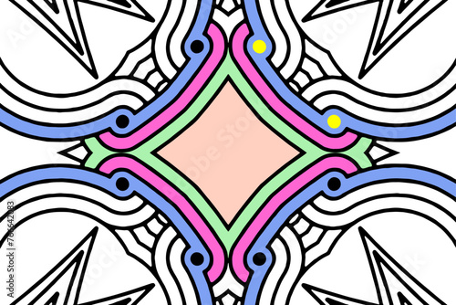 Coloring book for children and adults, handmade, doodling, zentangle, anti-stress. Black and white elegant linear drawing. A unique template in the ethnic style of the East, Asia, India, Mexico, Aztec