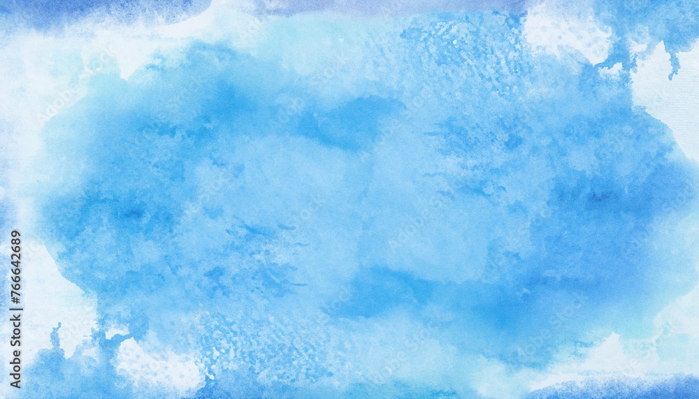 blue watercolor background texture, abstract painted white clouds with pastel blue border grunge