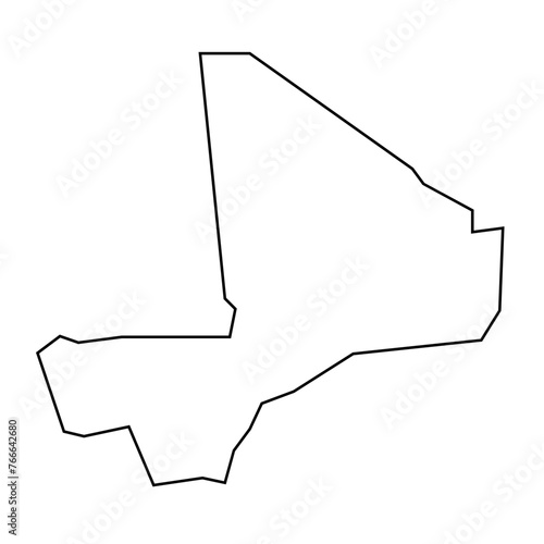 Mali country thin black outline silhouette. Simplified map. Vector icon isolated on white background.