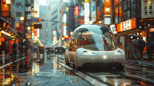 3D render of a level 5 autonomous vehicle in action hyper-detailed model showcasing exterior design and sensor technology