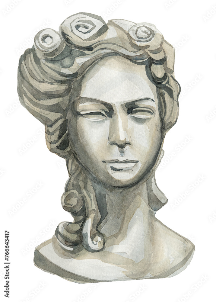 Statue of a woman isolated on white. Watercolor ancient scupture artwork. Statue of a woman isolated on white. Watercolor ancient scupture artwork.