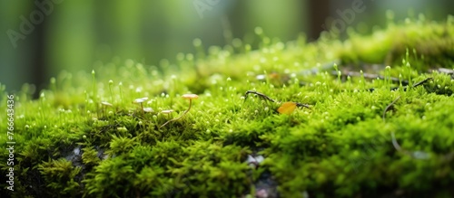 Capture the intricate details of a moss-covered log adorned with delicate small flowers in a close-up shot