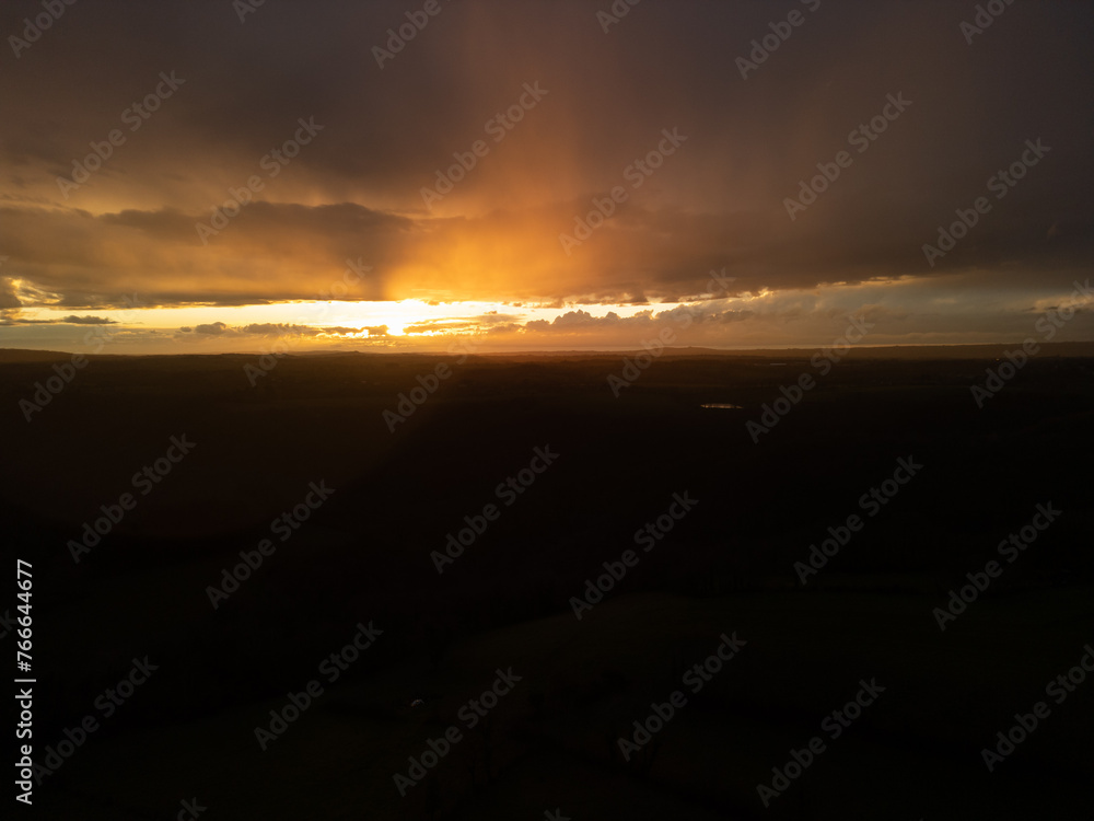 sunset aerial drone view