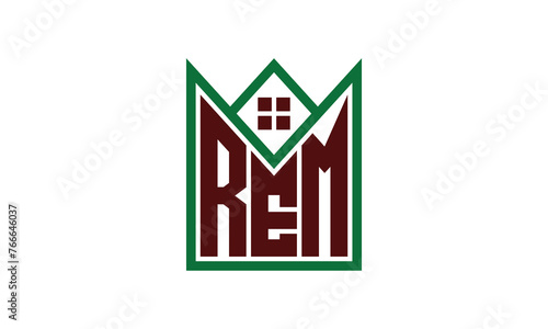 REM initial letter builders real estate logo design vector. construction, housing, home marker, property, building, apartment, flat, compartment, business, corporate, house rent, rental, commercial