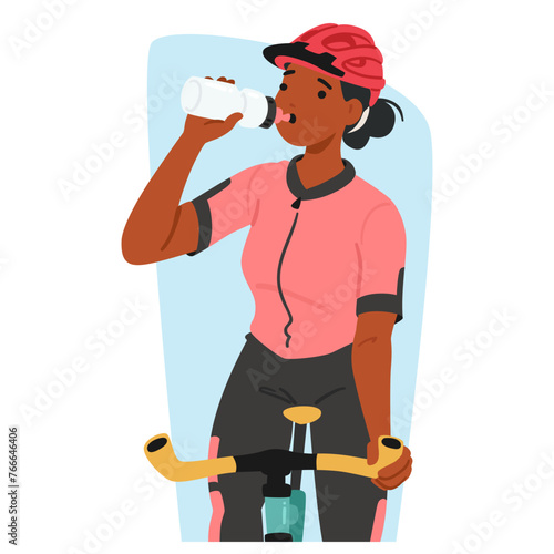 Cyclist Sportswoman Pedaling, Discovers Empty Water Bottle, Seeking Hydration, Persists Through The Ride, Female Athlete