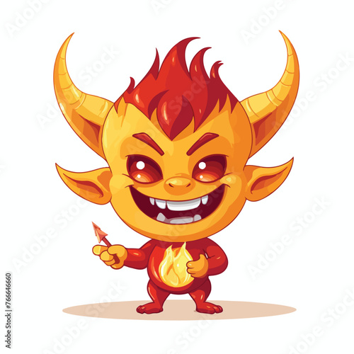 CUTE LITTLE DEVIL IS SMILING AND BRING A GOLDEN TRI
