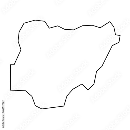 Nigeria country thin black outline silhouette. Simplified map. Vector icon isolated on white background.