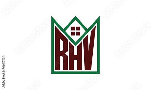 RHV initial letter builders real estate logo design vector. construction, housing, home marker, property, building, apartment, flat, compartment, business, corporate, house rent, rental, commercial photo