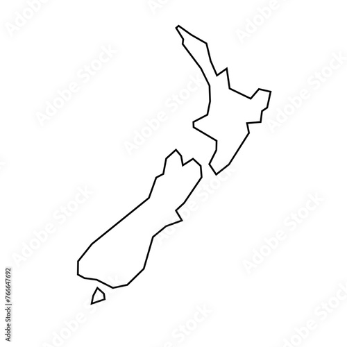 New Zealand country thin black outline silhouette. Simplified map. Vector icon isolated on white background.