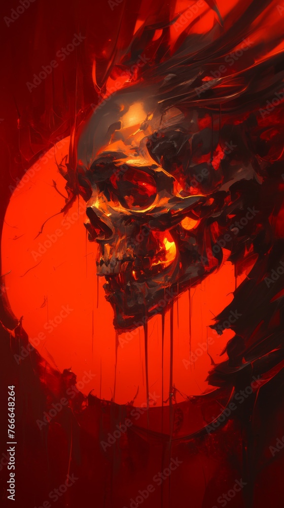 Vibrant Red: Human Skull in Striking Palette Vibrant Red: Human Skull in Striking Palette