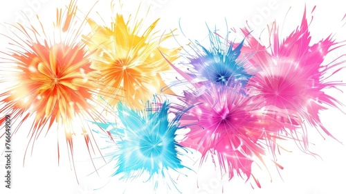 A stunning display of clipart fireworks  exploding in a riot of colors against the simplicity of a white background.