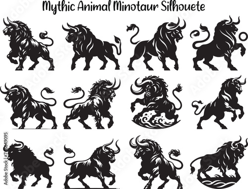 Mythic Animal Minotaur Silhouette Vector Illustration Set