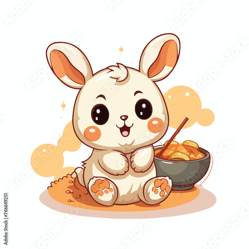 Fototapeta Naklejka Na Ścianę i Meble -  Cute rabbit sit with takoyaki on white background.A