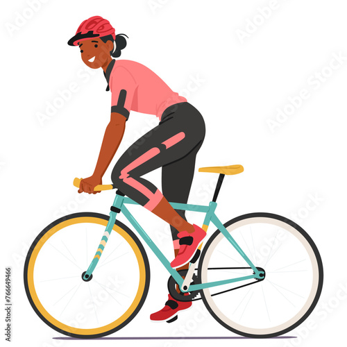 Joyful Sportswoman Cyclist Female Character Pedals With Beaming Smile Embodying Pure Passion And Exhilaration