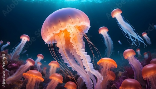 A Jellyfish In A Sea Of Glowing Sea Creatures
