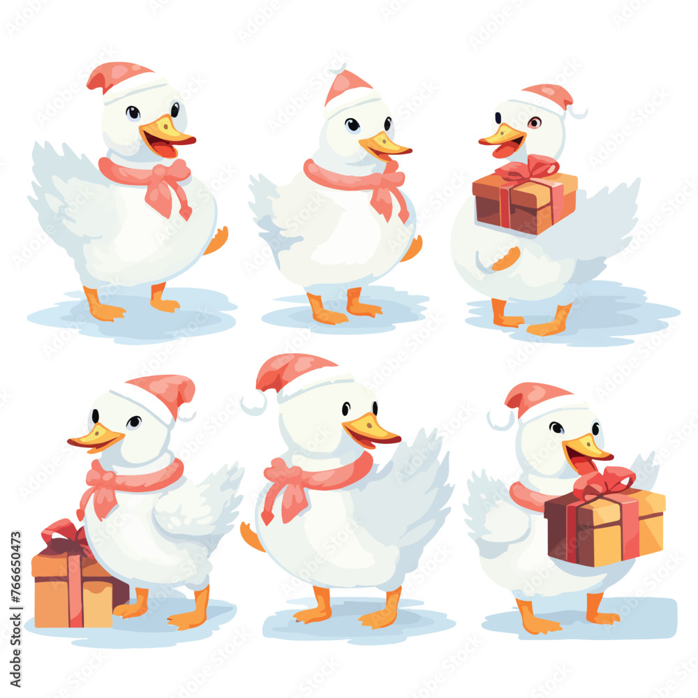 CUTE SET OF WHITE GOOSE IN DIFFERENT CHRISTMAS COST