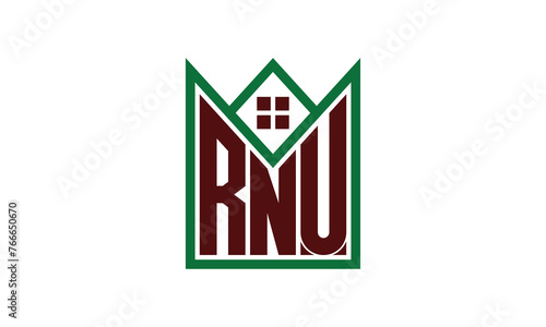 RNU initial letter builders real estate logo design vector. construction, housing, home marker, property, building, apartment, flat, compartment, business, corporate, house rent, rental, commercial photo