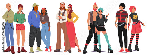 Different Subculture Couples. Punks, Emo, Skinheads, Hip Hoppers, Hippies, Modern Community Characters