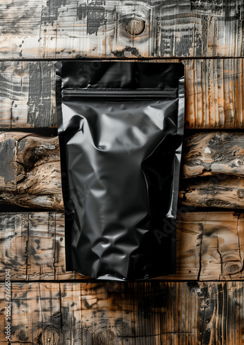 Black Unbranded Packaging for Coffee beans-Mock Up Scene-Rustic