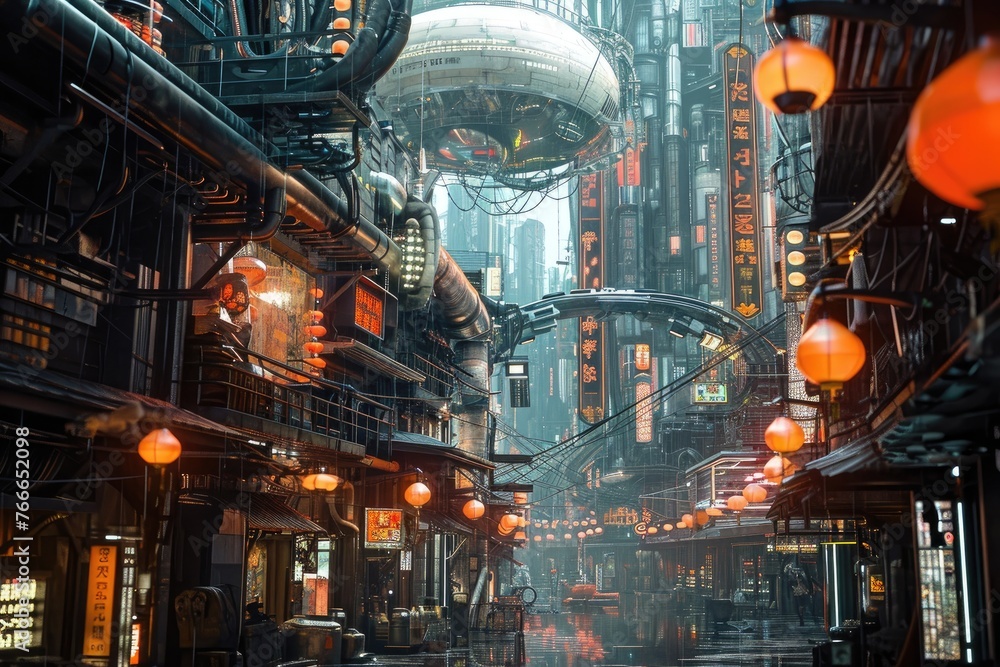 Urban setting transformed into a sci fi environment with futuristic elements