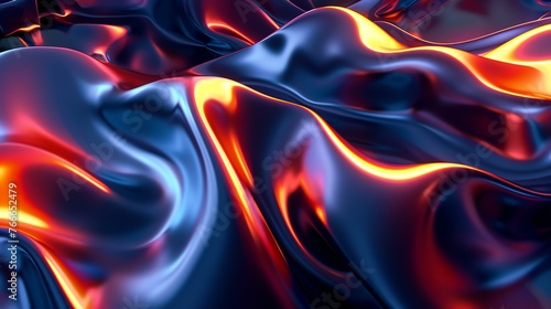 3D rendering of a blue and orange wavy silk-like surface.