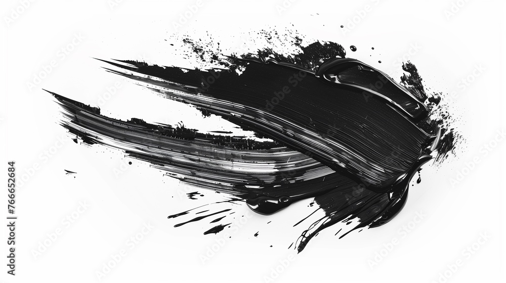Abstract black in splash, paint, brush strokes, stain grunge isolated on white background, Japanese style
