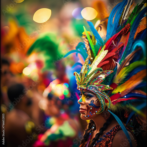 Colorful Rio Carnival Celebration Scene with Festive Costumes
