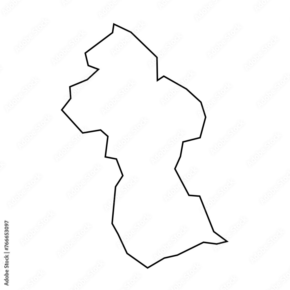 Guyana country thin black outline silhouette. Simplified map. Vector icon isolated on white background. Guyana country thin black outline silhouette. Simplified map. Vector icon isolated on white background.