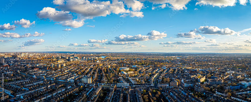 Aerial view of Shephrads Bush, a busy neighbourhood in western part of London - obrazy, fototapety, plakaty 