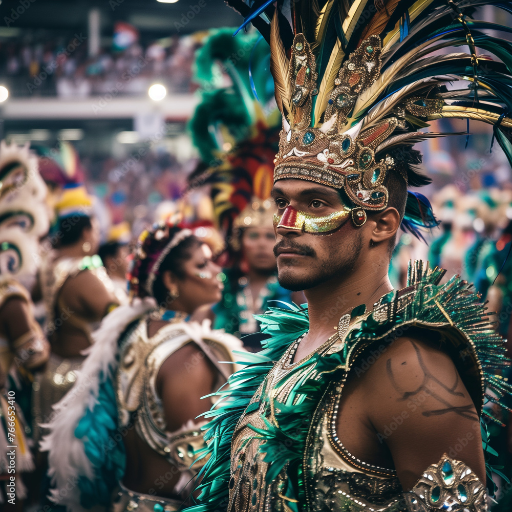 Carnival Celebrator in Elaborate Costume at Rio de Janeiro Festival