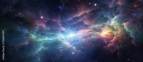 An image featuring a vibrant and colorful nebula with various stars and nebulae in the background