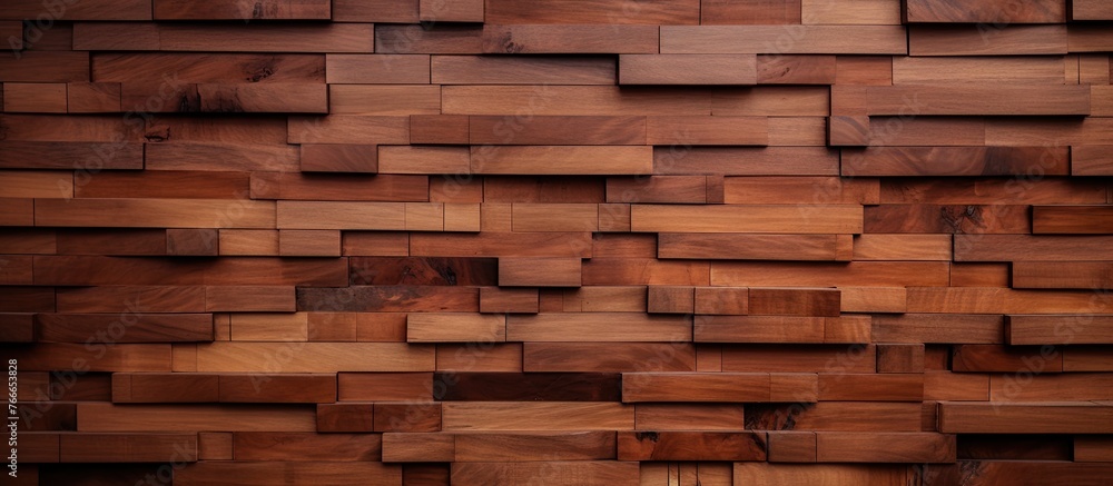 An image showing a wall made of wood with numerous square pieces of varying shades and textures An image showing a wall made of wood with numerous square pieces of varying shades and textures