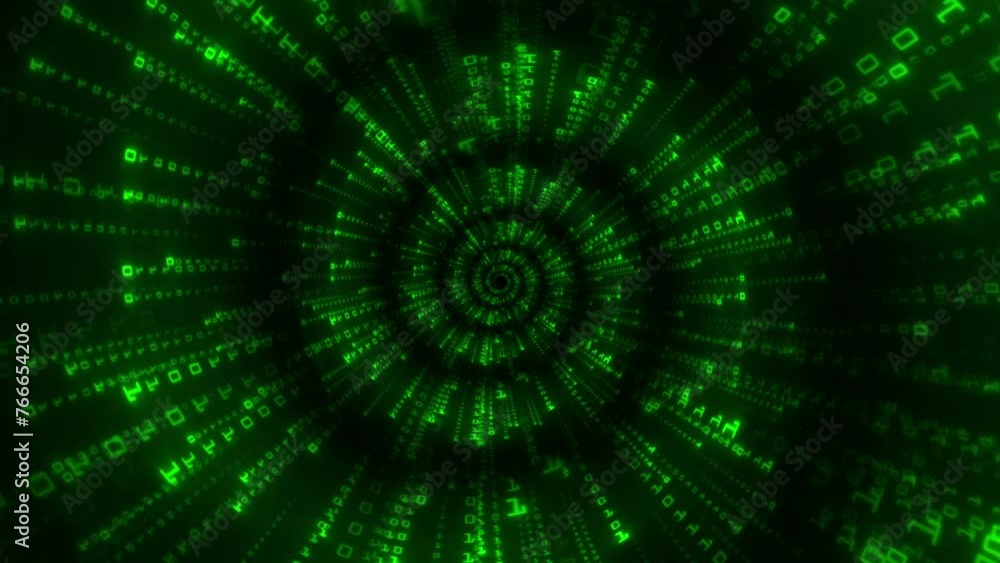 The Matrix style binary code. The camera moves through the falling numbers. Seamless loop. Digital binary code processing on screen of rotating vortex. Data rendering of a scientific technology data The Matrix style binary code. The camera moves through the falling numbers. Seamless loop. Digital binary code processing on screen of rotating vortex. Data rendering of a scientific technology data